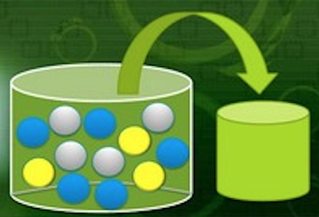 Container with colored marbles: 5 blue, 3 yellow, and 4 gray