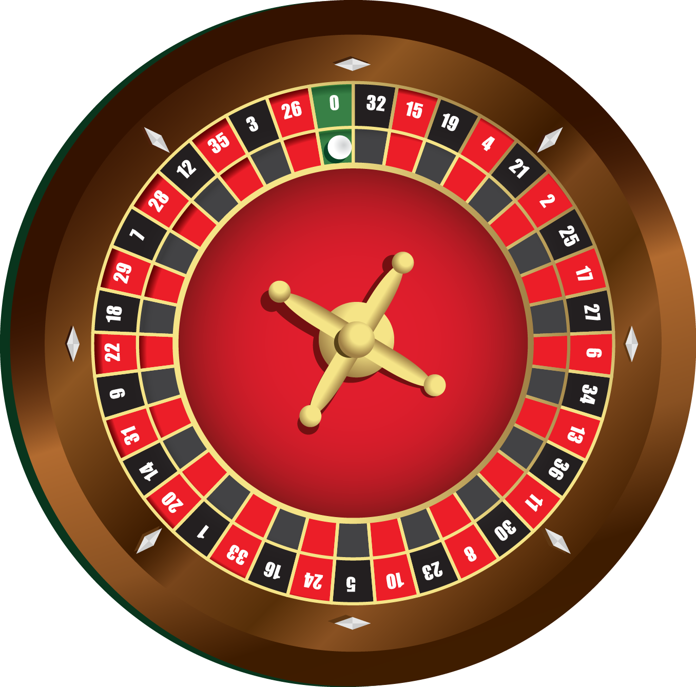 Casino roulette wheel with numbered red and black pockets